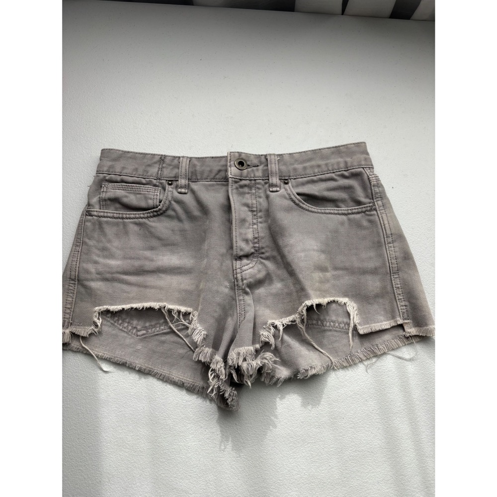 Free People Grey High Waisted Frayed Raw Hem Denim Cut Off Shorts Size 26